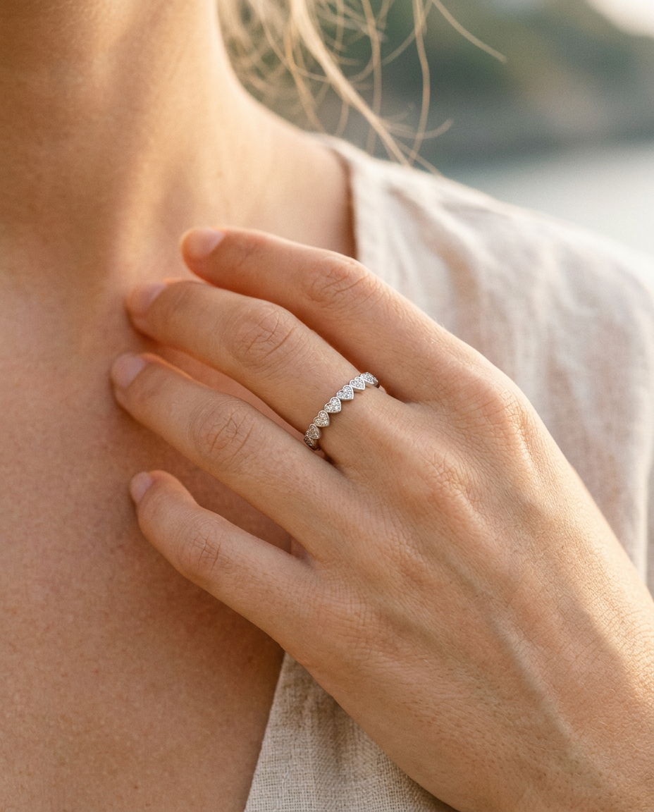 Pavé Heart Band Ring