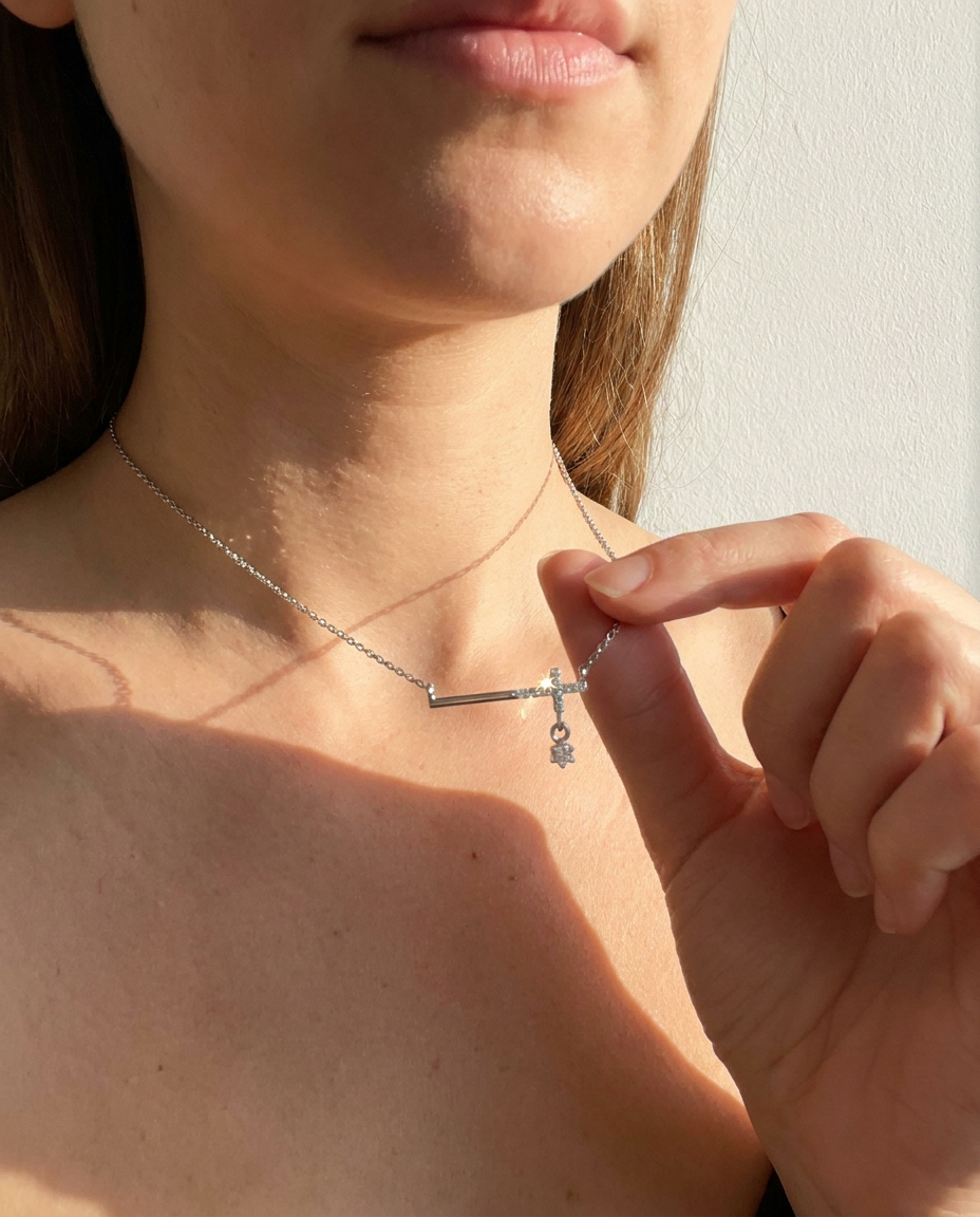 Pavé Cross Bar Necklace