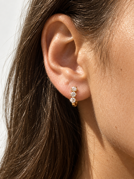 Triple Stone Huggie Earrings