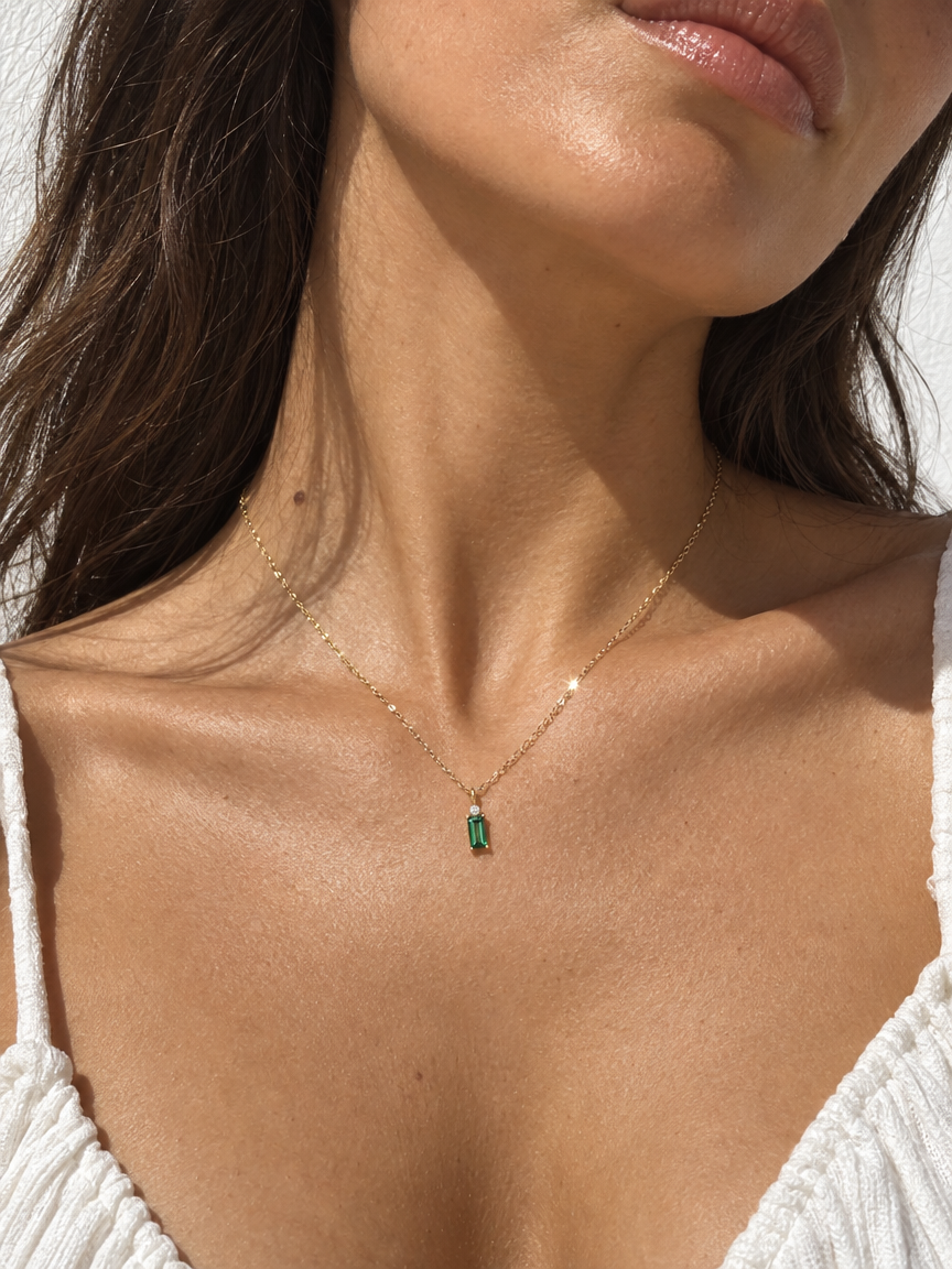 Green Crystal Baguette Necklace