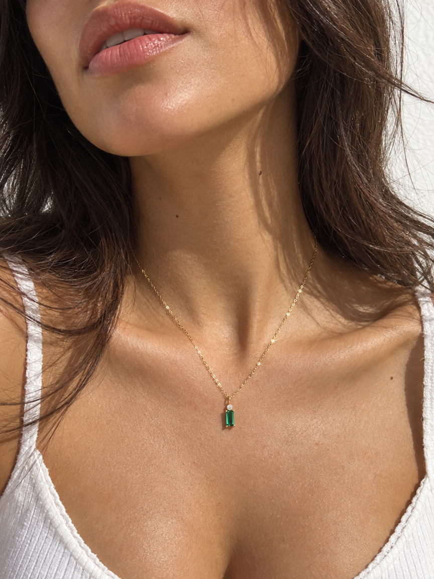 Green Crystal Baguette Necklace