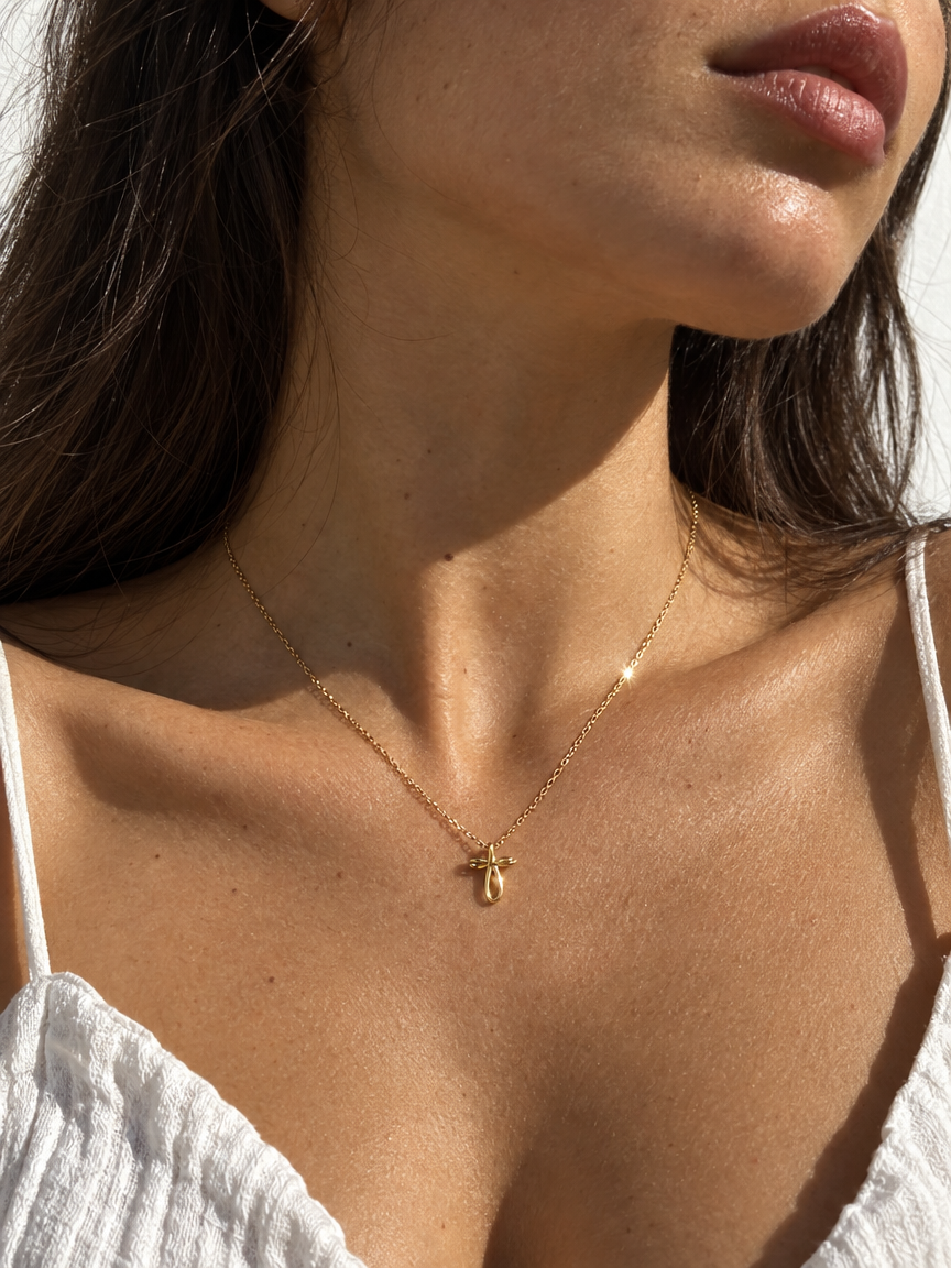 Ribbon Cross Pendant Necklace