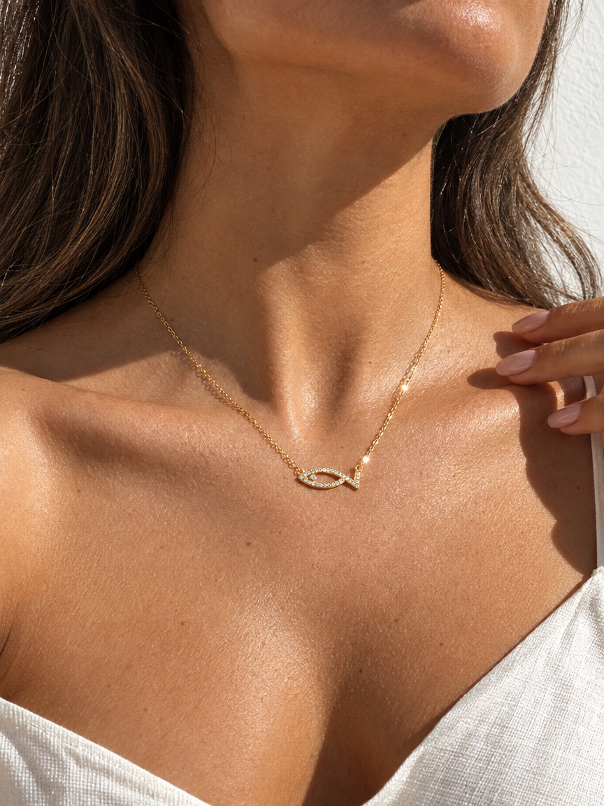 Pavé Fish Pendant Necklace