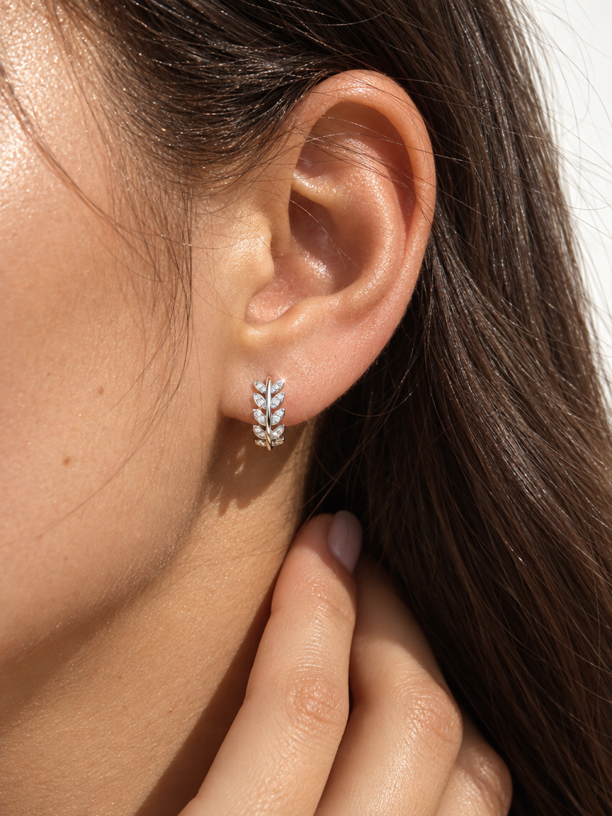 Leaf & Crystal Hoop Earrings