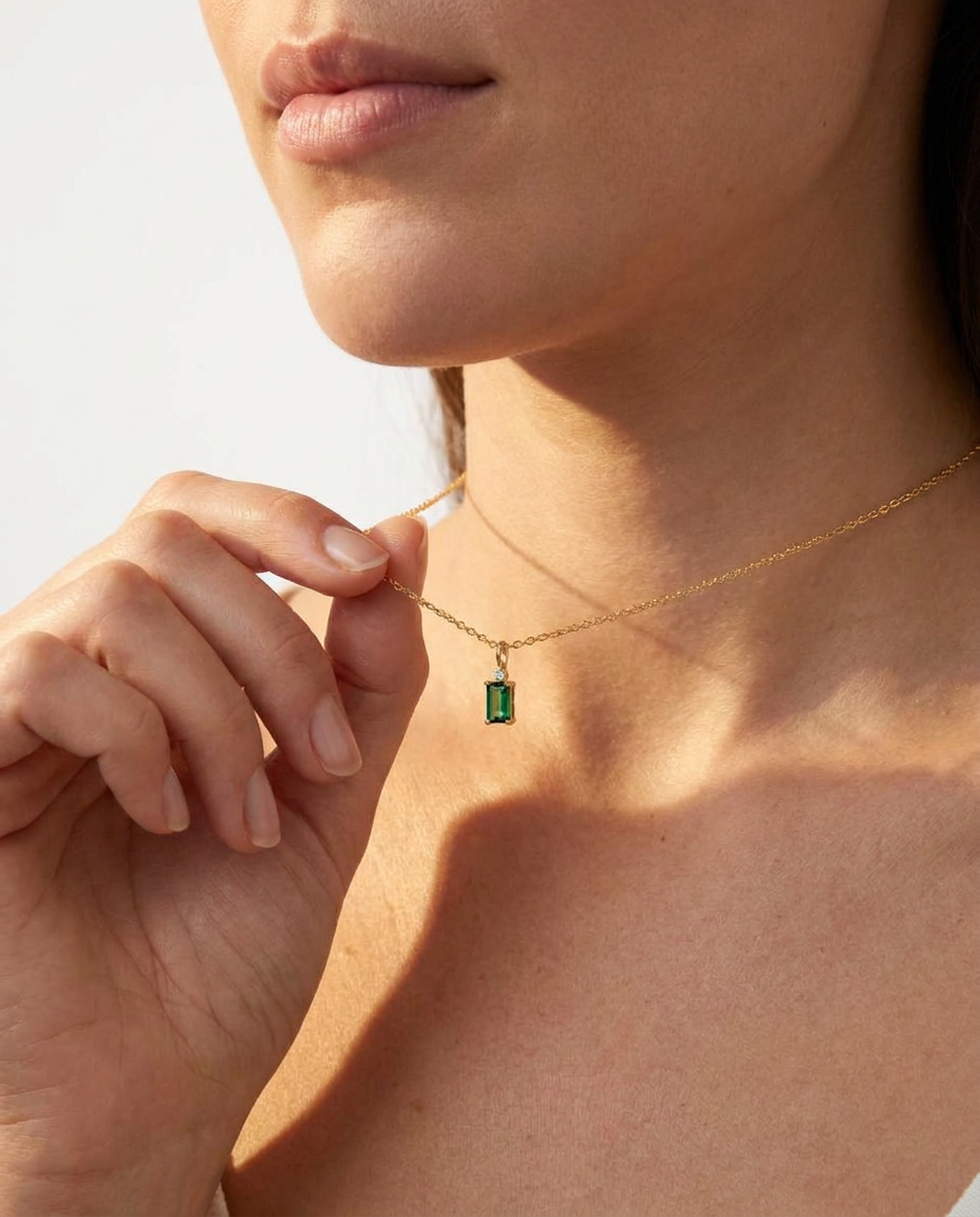 Emerald Baguette Pendant Necklace