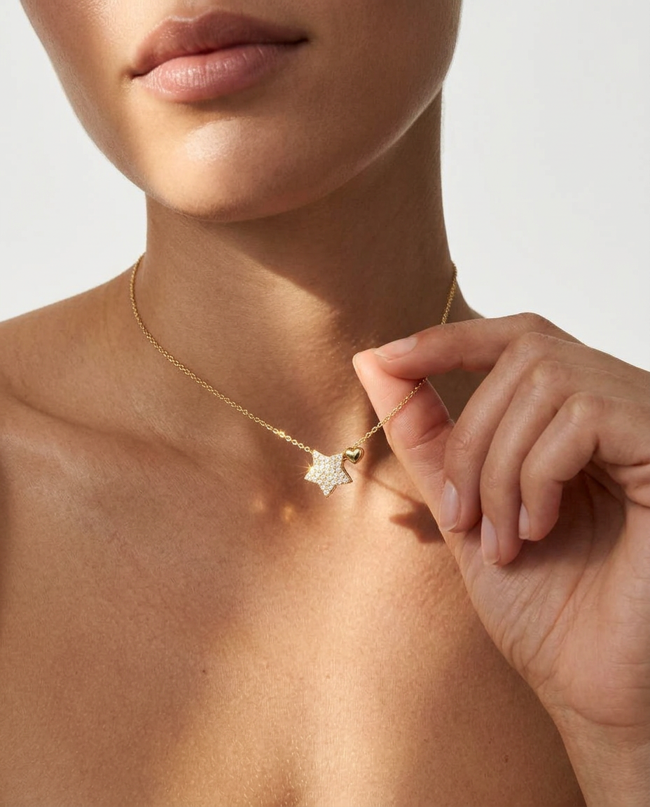 Pavé Star & Heart Necklace