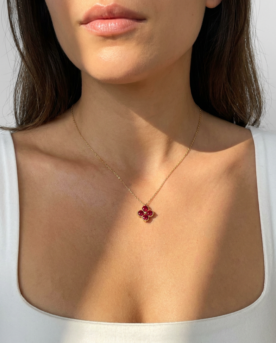 Pomegranate Clover Necklace