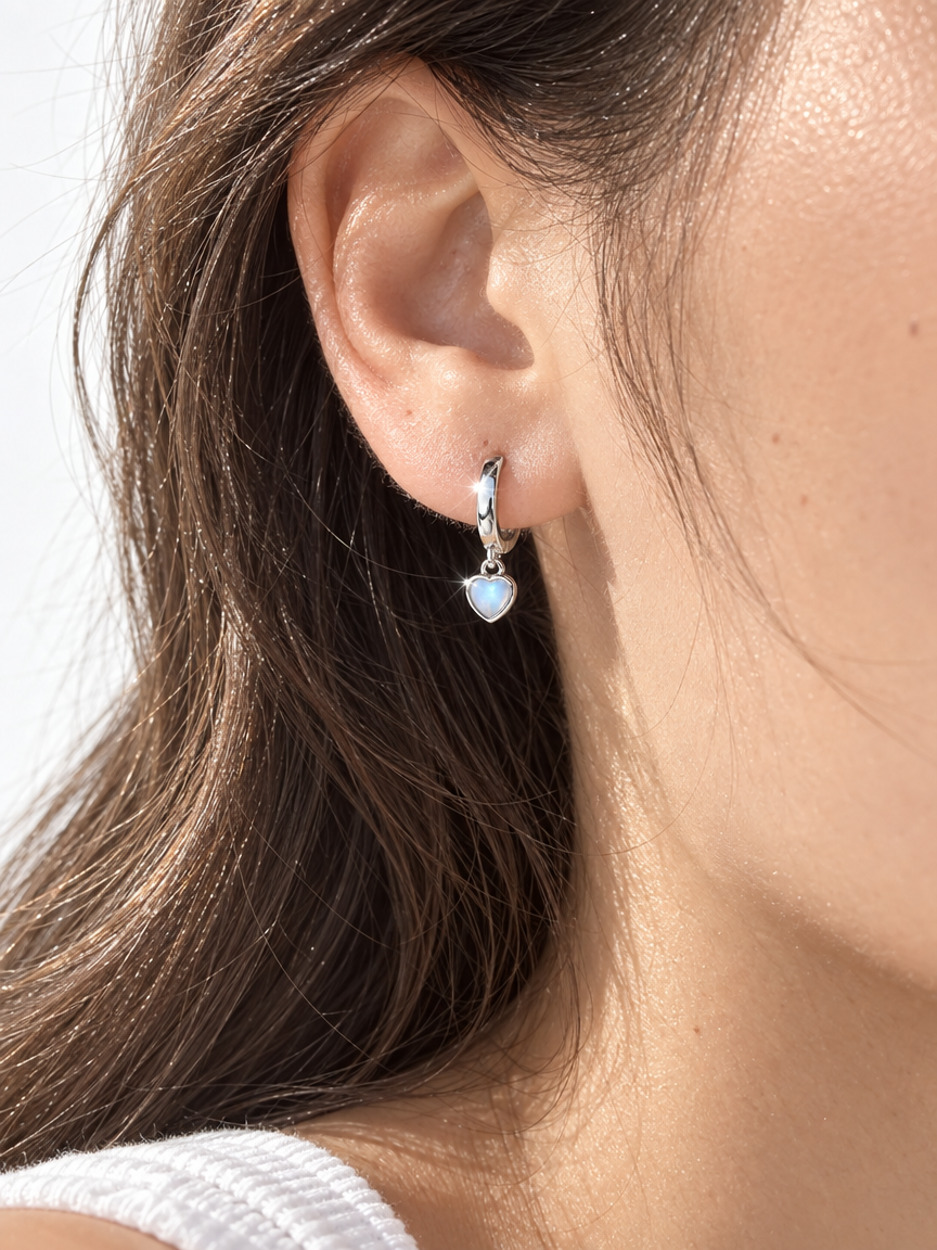 Natural Stone Heart Hoops