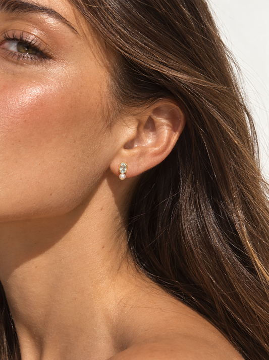 Oval Crystal & Pearl Studs