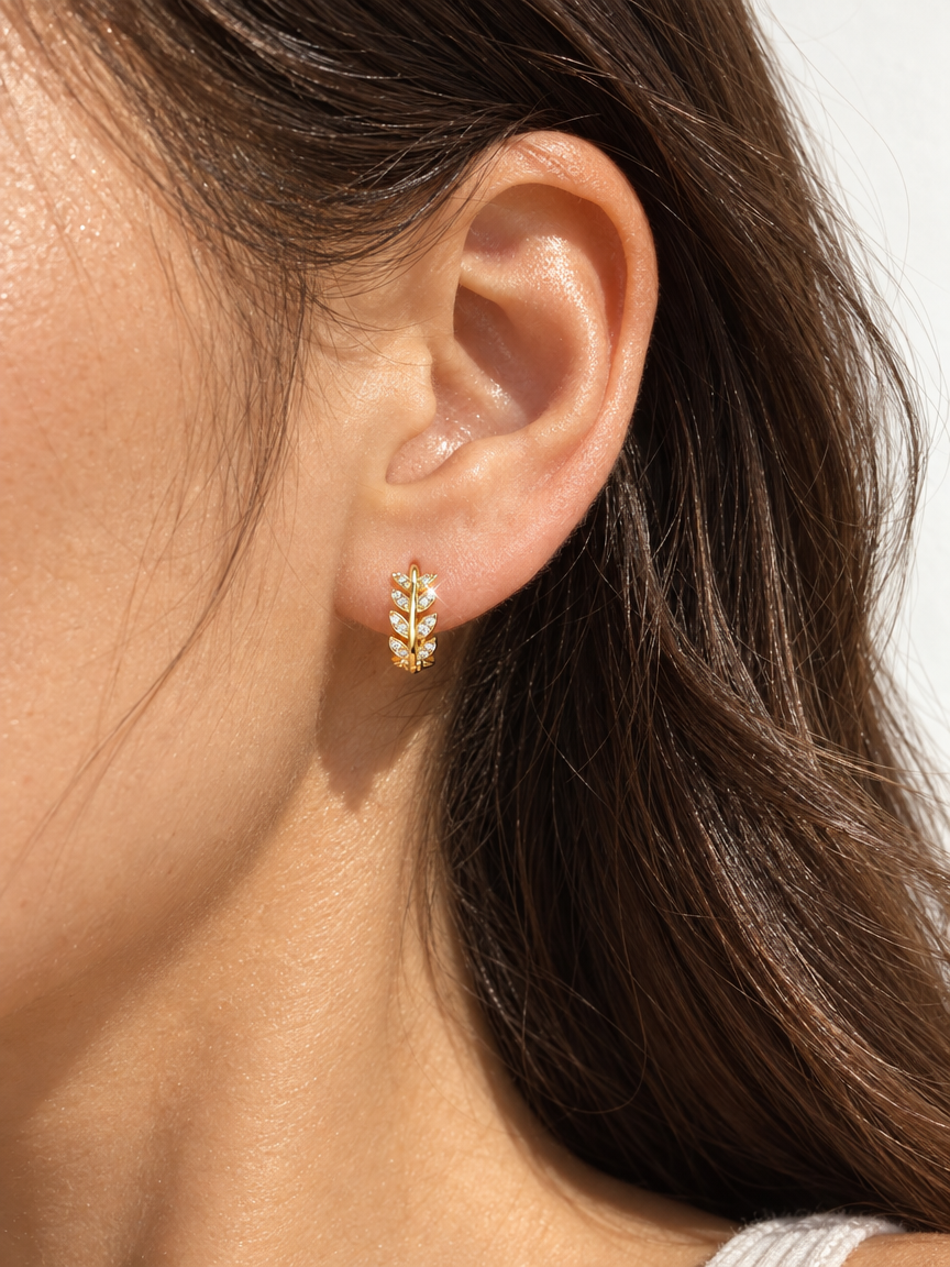 Leaf & Crystal Hoop Earrings