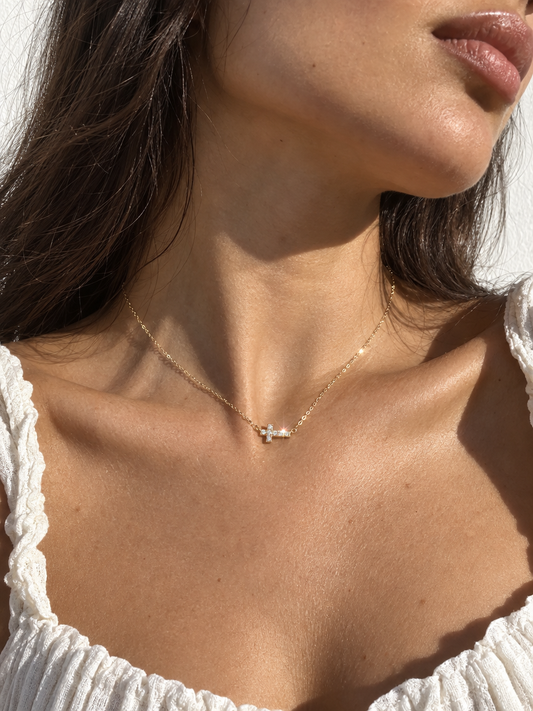 Horizontal Pavé Cross Necklace