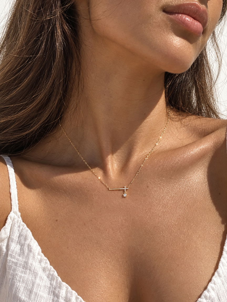 Pavé Cross Bar Necklace