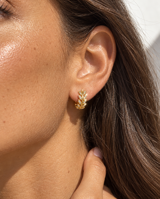 Leaf & Gem Hoop Earrings