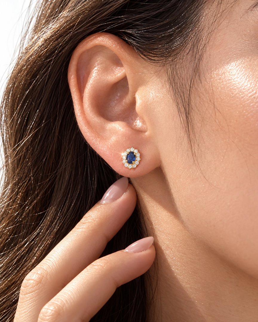 Blue Crystal Halo Studs