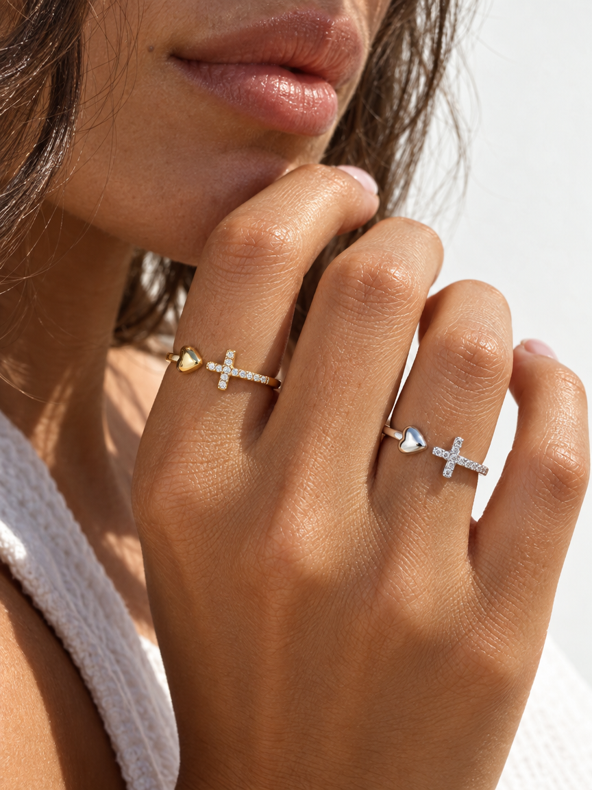 Heart & Cross Ring