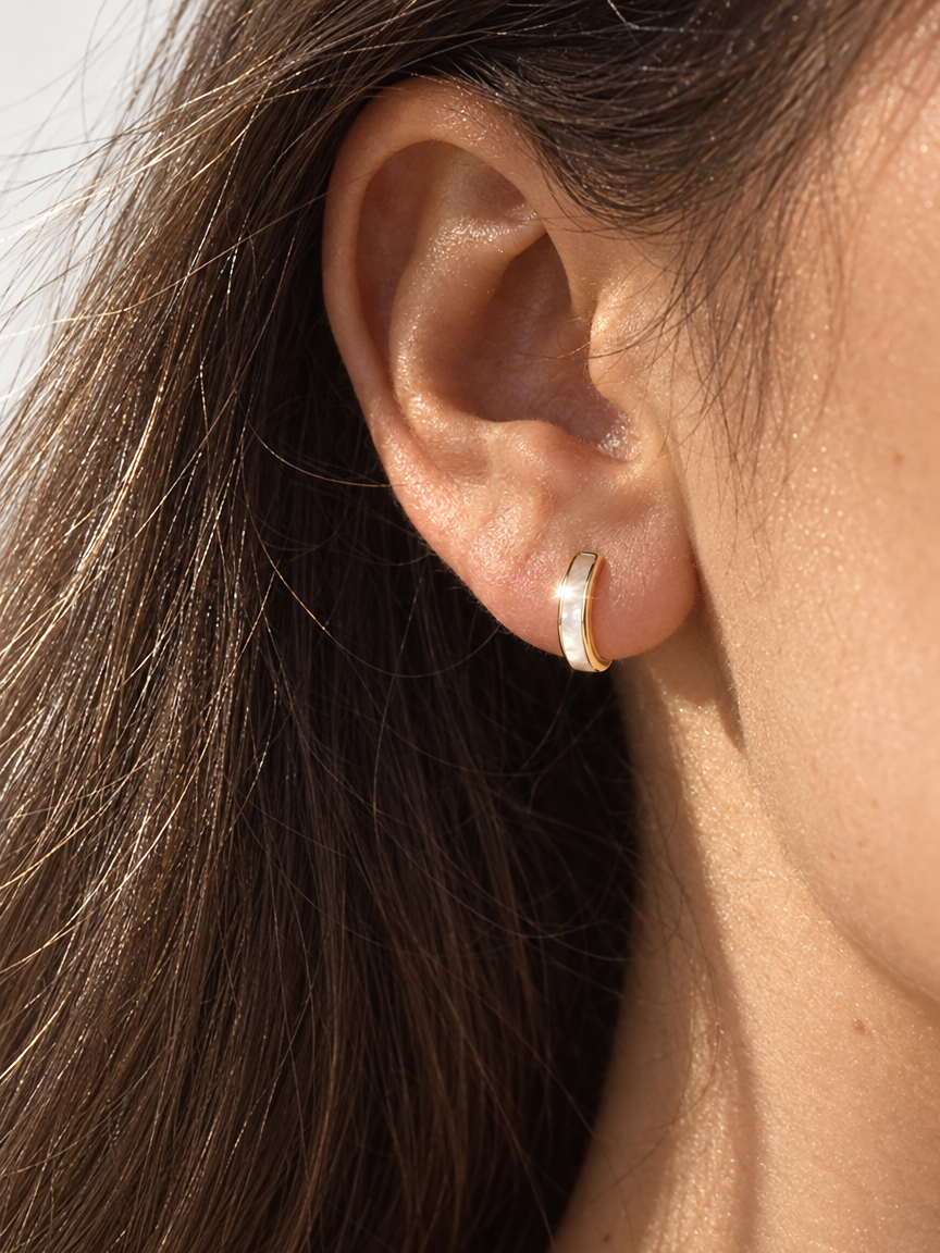 Pearl Inlay Huggie Hoops