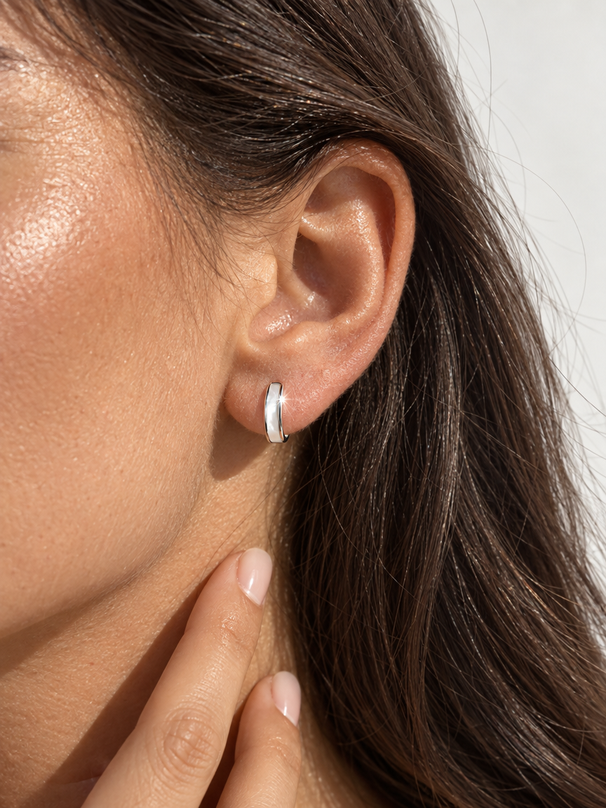 Pearl Inlay Huggie Hoops