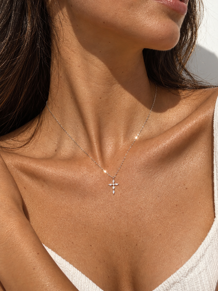 Flower Cross Pendant Necklace