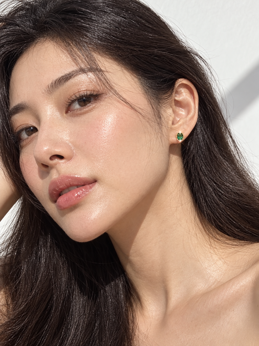 Green Crystal Oval Studs