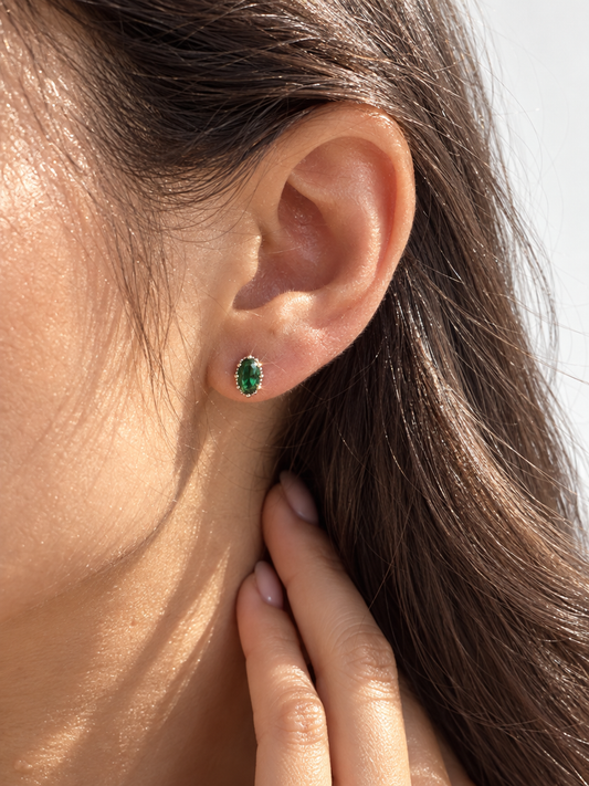 Green Crystal Oval Studs