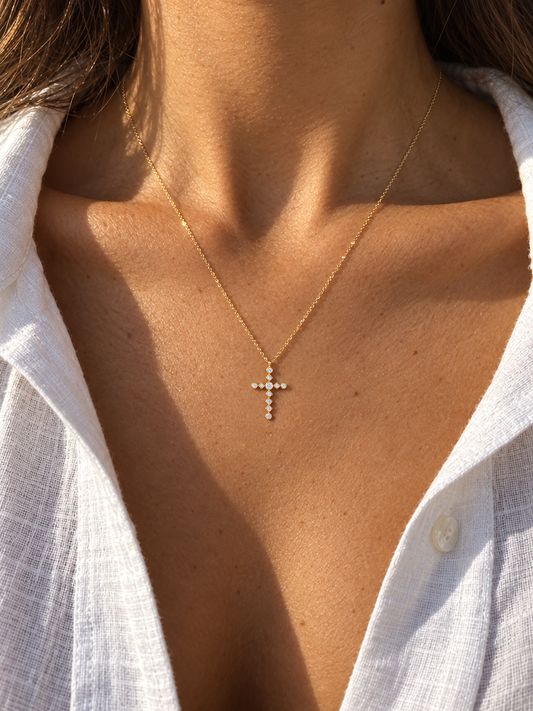 Mixed-Cut Cross Necklace
