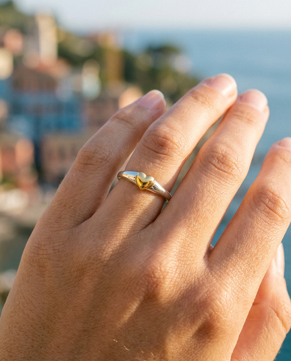 Two-Tone Heart Open Ring