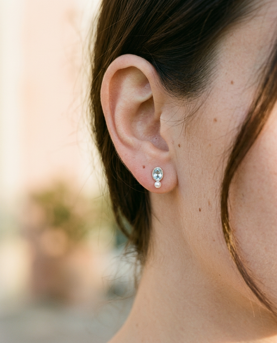 Oval Gem & Pearl Studs