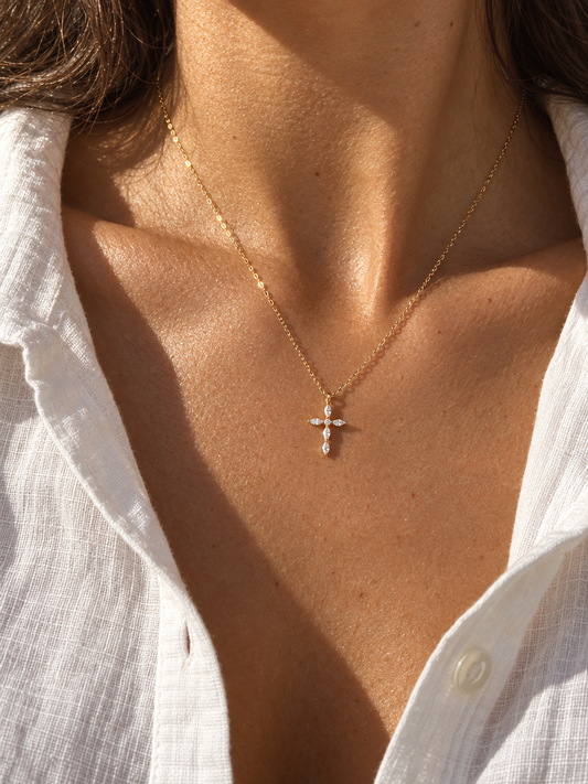 Flower Cross Pendant Necklace