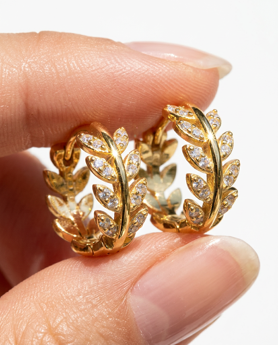Leaf & Gem Hoop Earrings