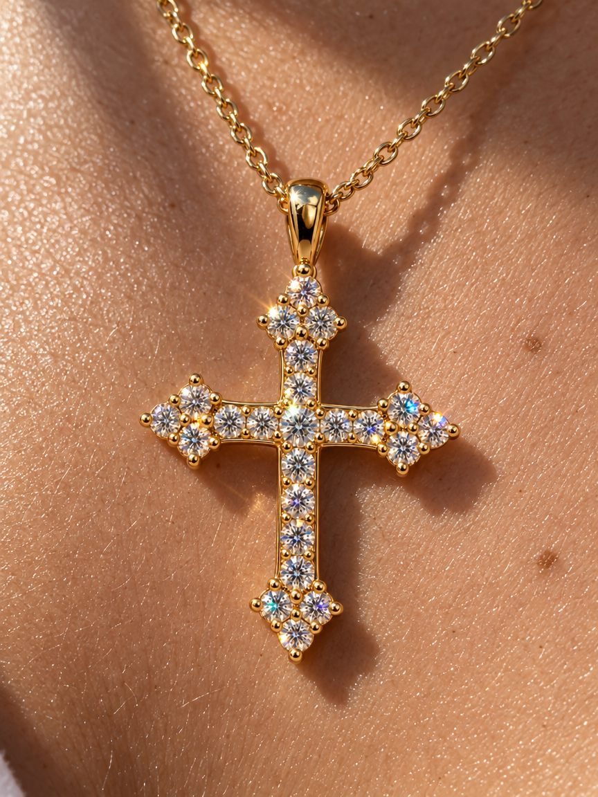 Baroque Crystal Cross Necklace