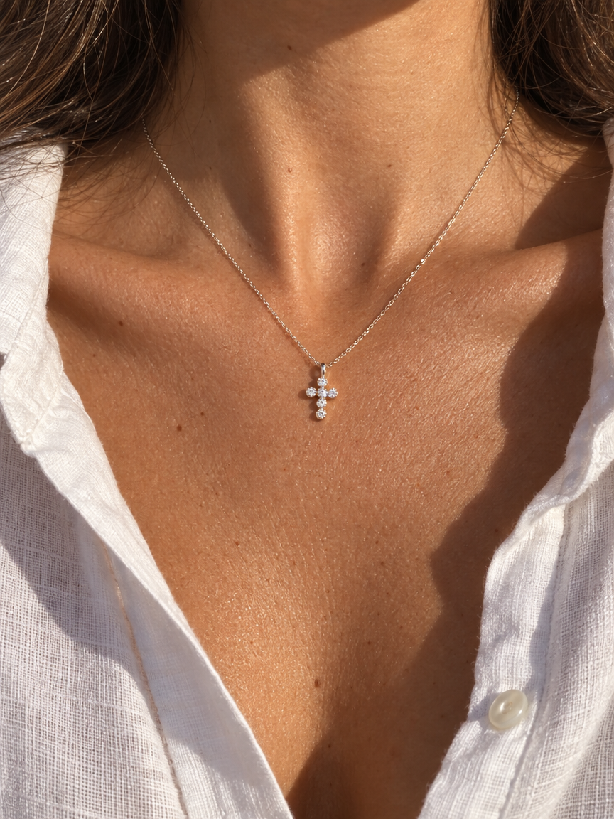 Bezel Cross Pendant Necklace