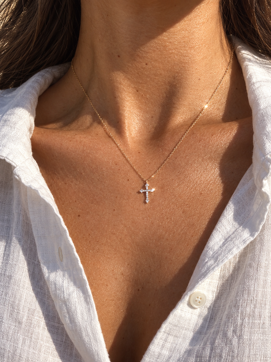 Baroque Crystal Cross Necklace