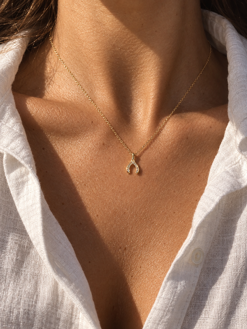 Pavé Wishbone Necklace