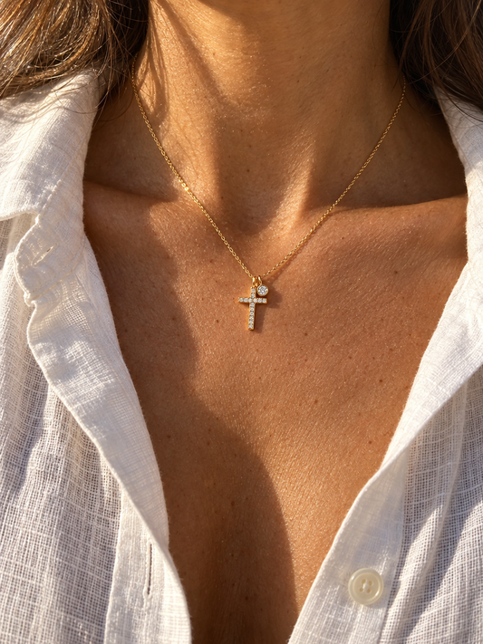 Pavé Cross & Stone Necklace