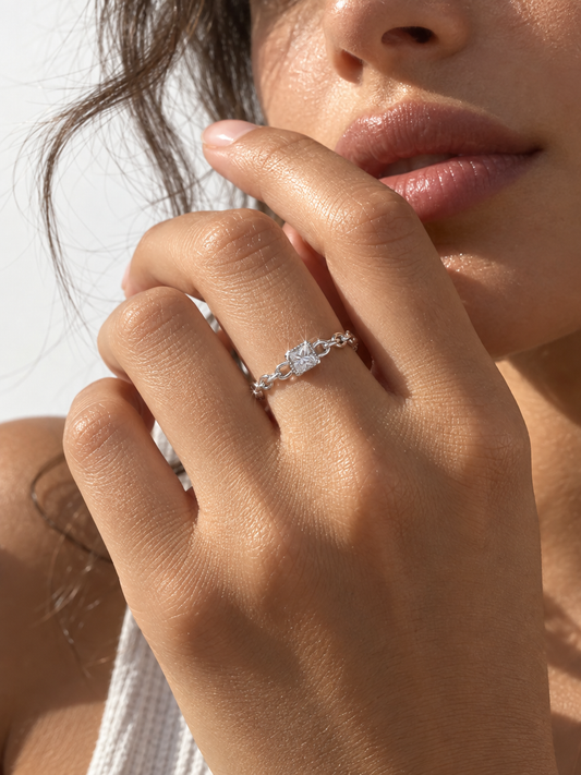 Square Zircon Chain Ring