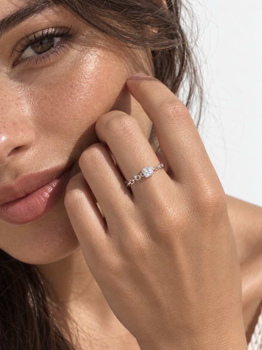 Square Zircon Chain Ring