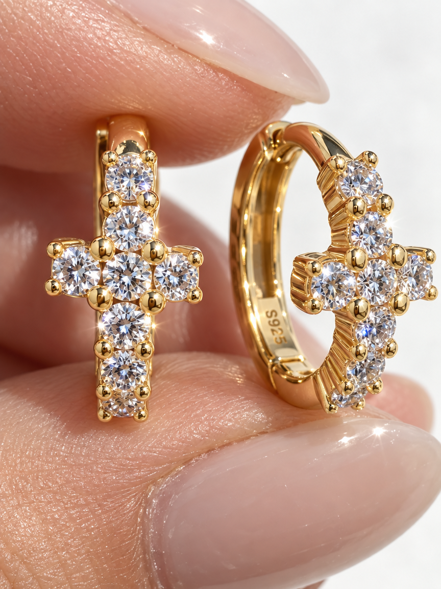 Cross Pavé Huggies