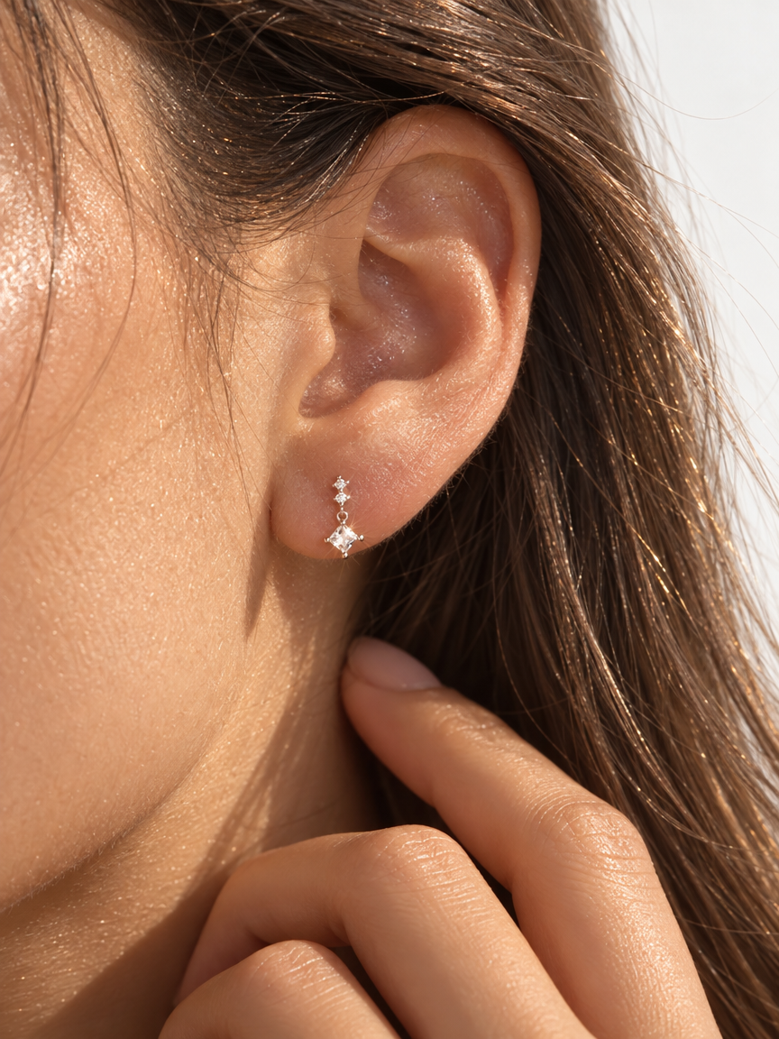 Square Drop Stud Earrings