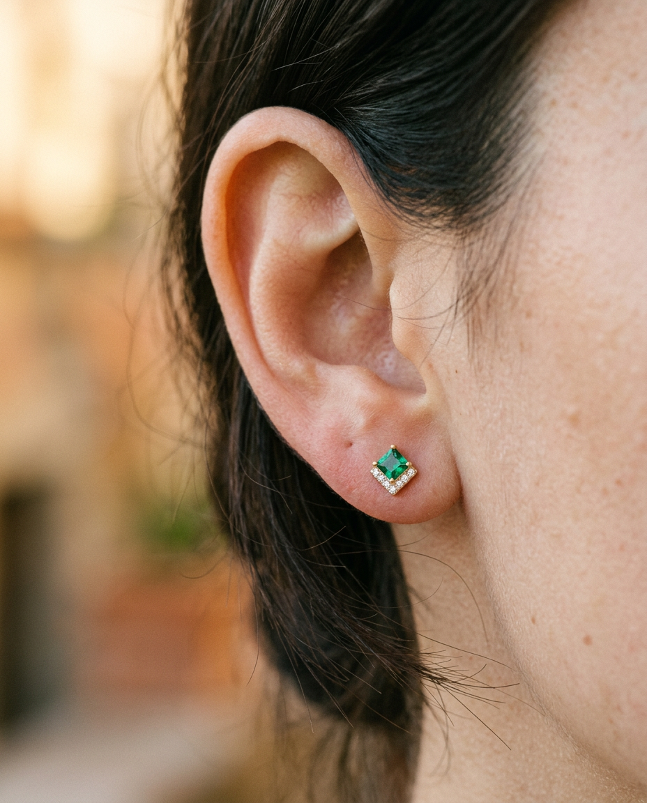 Emerald Square Studs