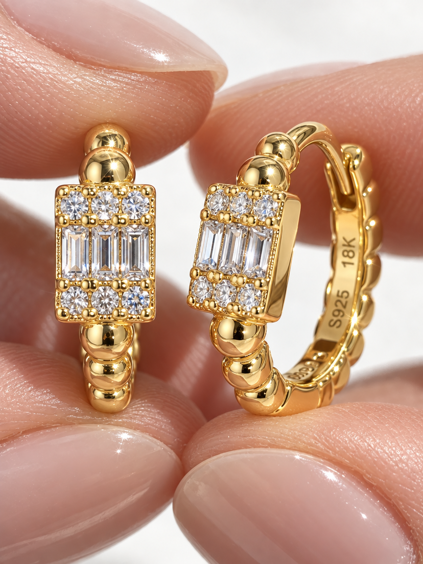 Beaded Baguette Hoops