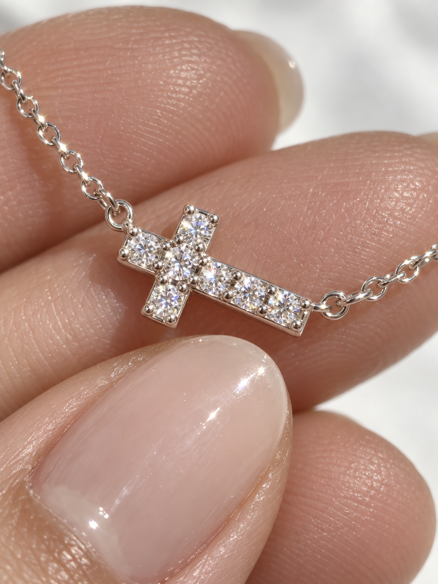 Horizontal Pavé Cross Necklace
