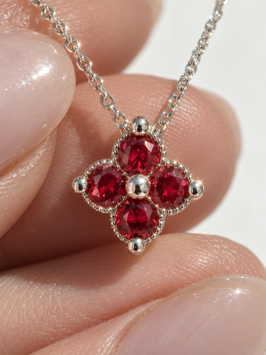 Pomegranate Clover Necklace