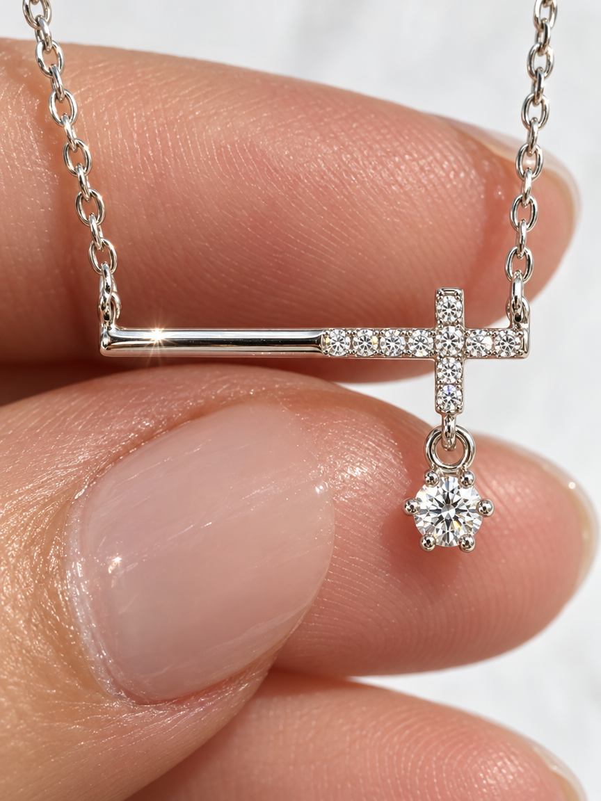 Pavé Cross Bar Necklace