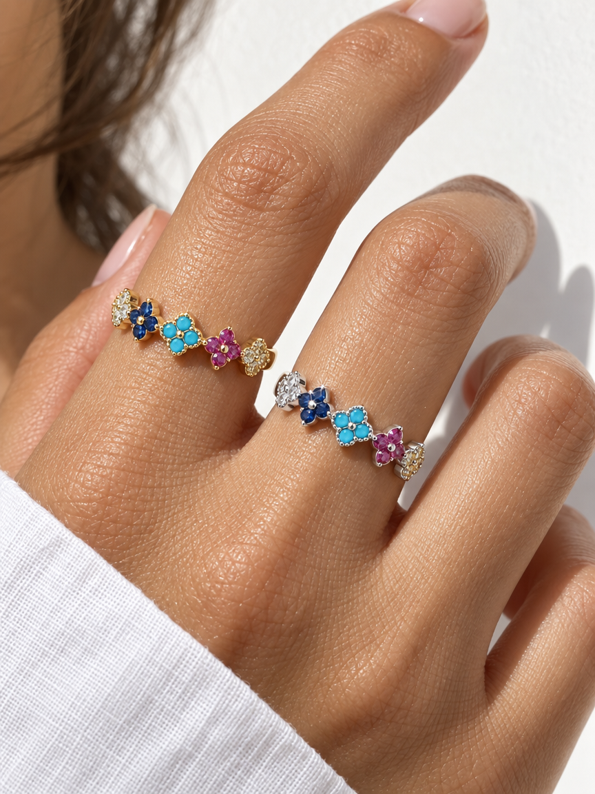 Colourful Clover Zircon Ring