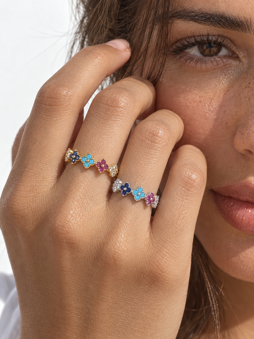 Colourful Clover Zircon Ring
