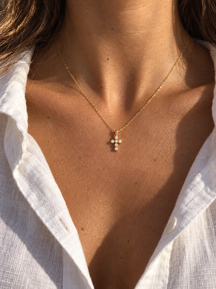 Bezel Cross Pendant Necklace