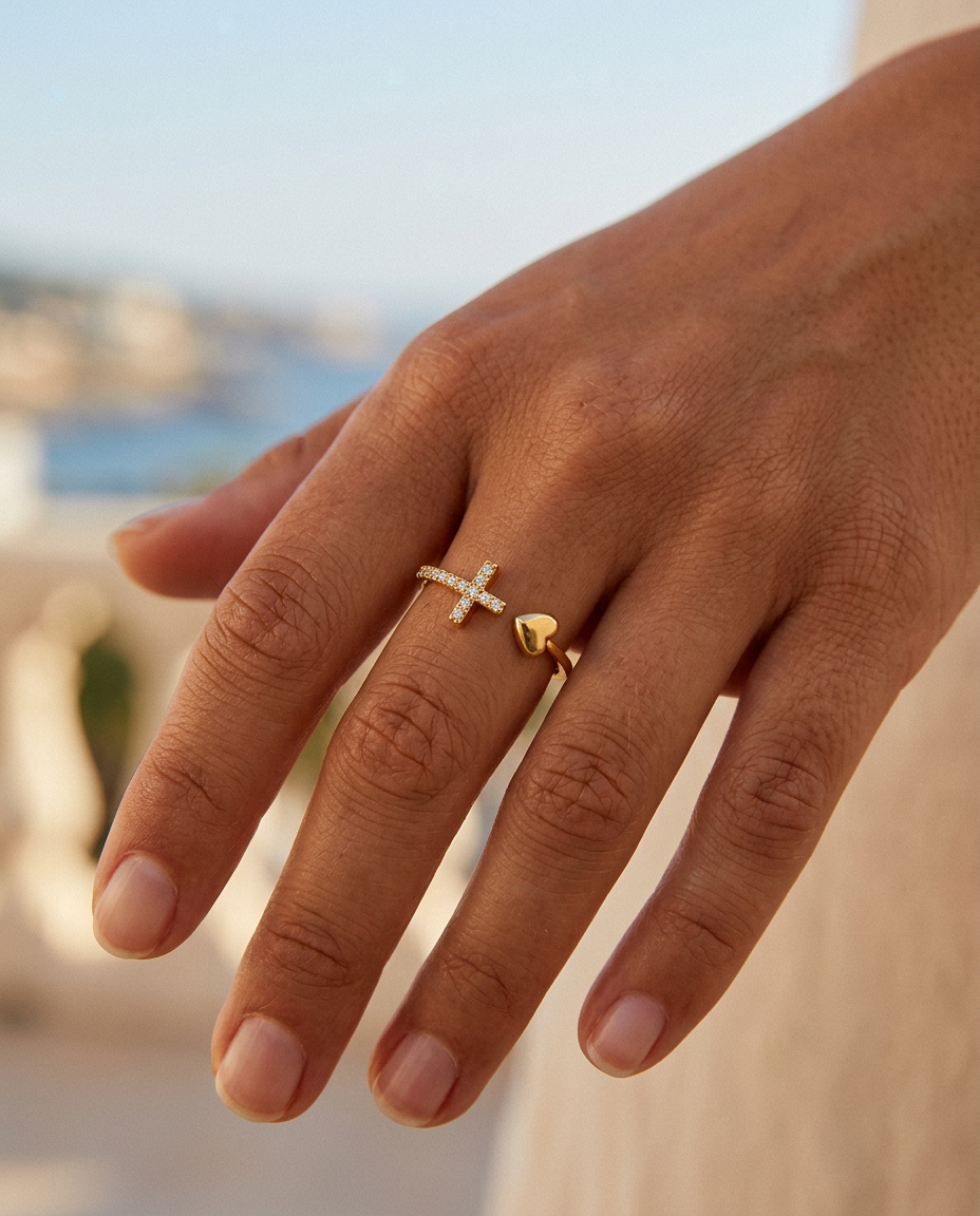 Heart & Cross Ring
