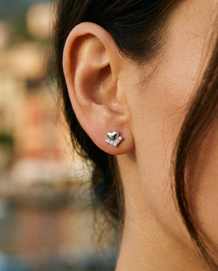 Puffed Heart Crystal Studs