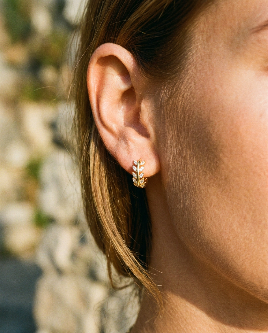 Leaf & Gem Hoop Earrings