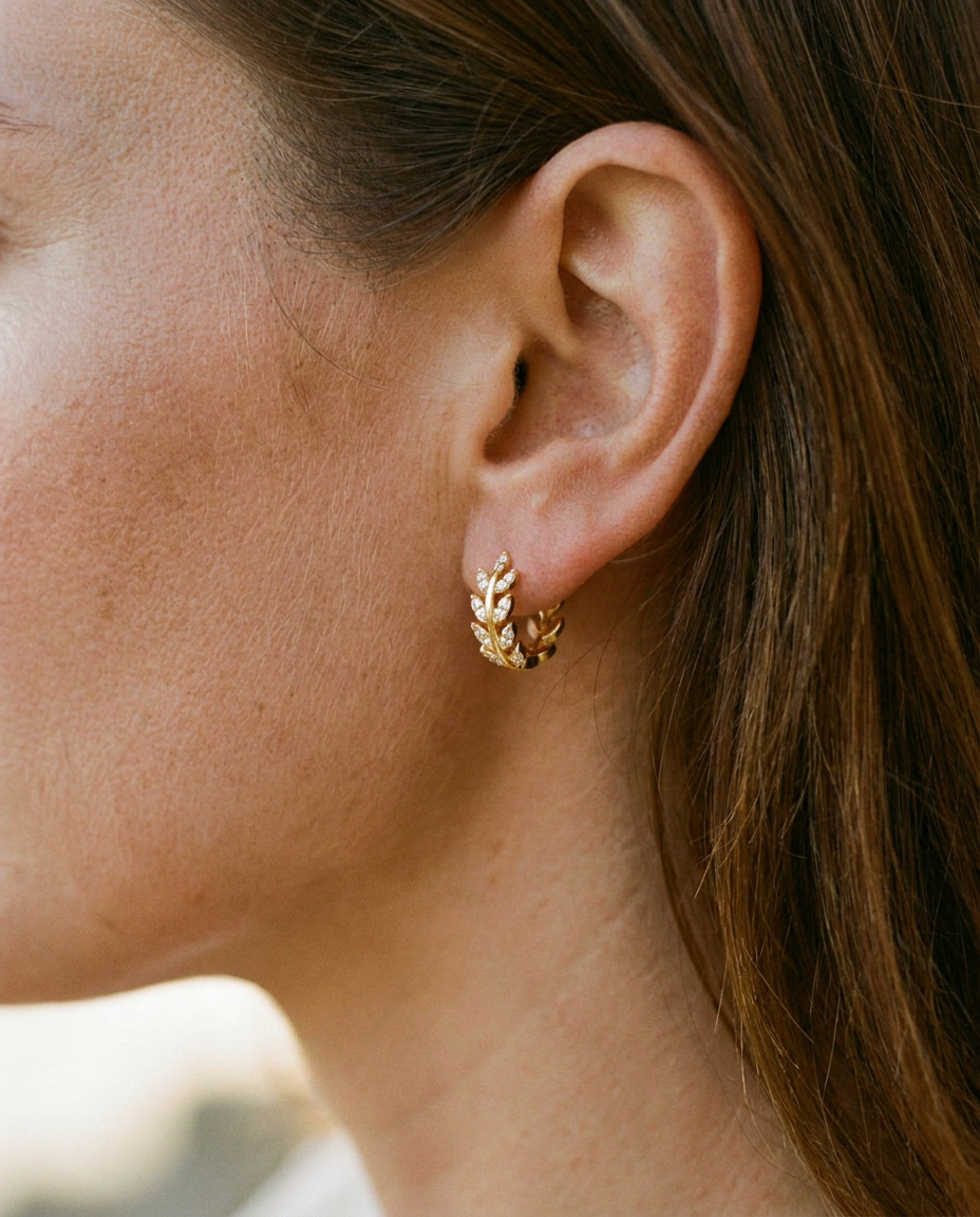 Leaf & Gem Hoop Earrings
